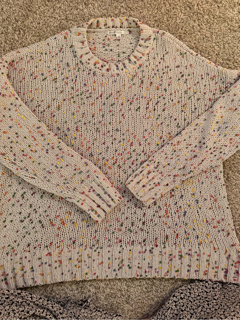 Seven7 Ivory Crewneck Sweater with Multicolor Flecks